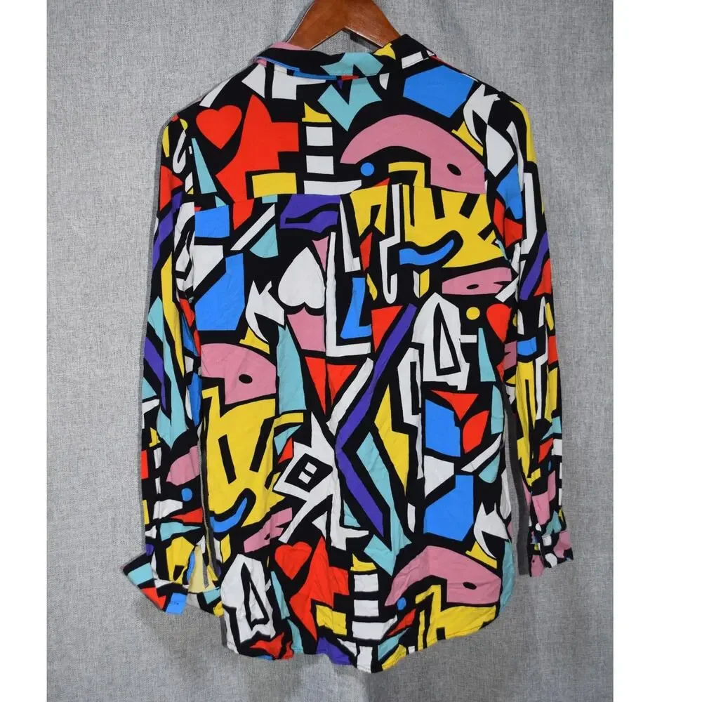 Big Dart Abstract Multicolor Button-Down Shirt Size 12 (EUR 40) - Picture 4 of 4